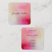 Handgeschreven tekst Elegant roze moderne Sjabloon Vierkante Visitekaartje (Voorkant / Achterkant)
