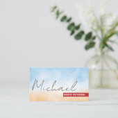 handgeschreven | Textuur Blauw Sinaasappel Achterg Visitekaartje (Staand voorkant)