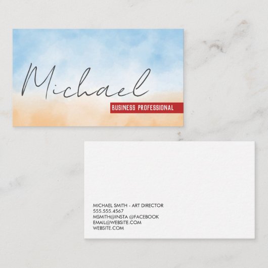 handgeschreven | Textuur Blauw Sinaasappel Achterg Visitekaartje (Voorkant / Achterkant)