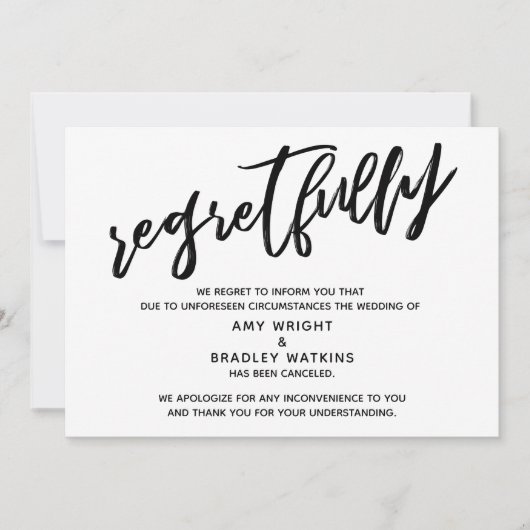 Handgeschreven trouwafzegging met excuses kaart (Voorkant)