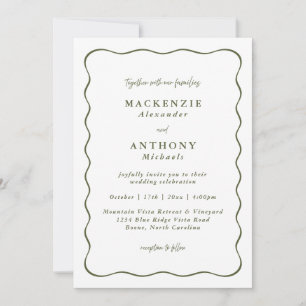 Handgeschreven Trouwen Groene Golflijn Rand Alles  Kaart