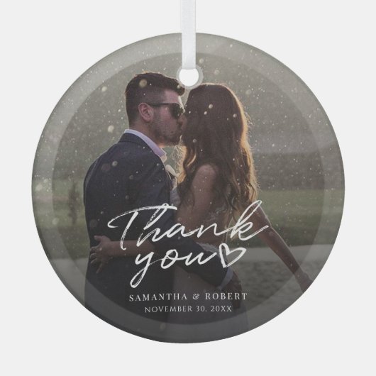 Handgeschreven trouwfoto Dank u voor Kerstmis Glas Ornament (Voorkant)