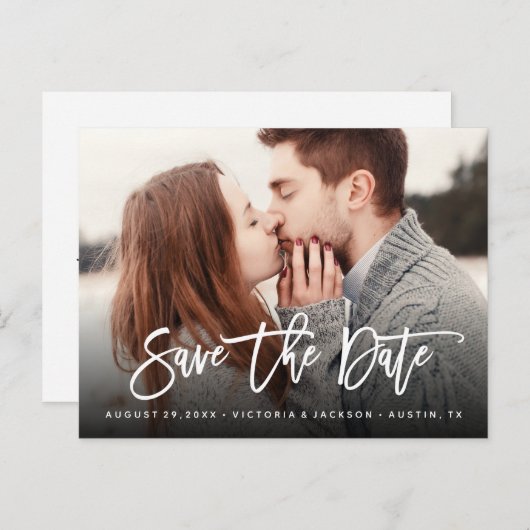 Handgeschreven Typografie Bruiloft Bewaar de datum Aankondigingskaart (Voorkant / Achterkant)