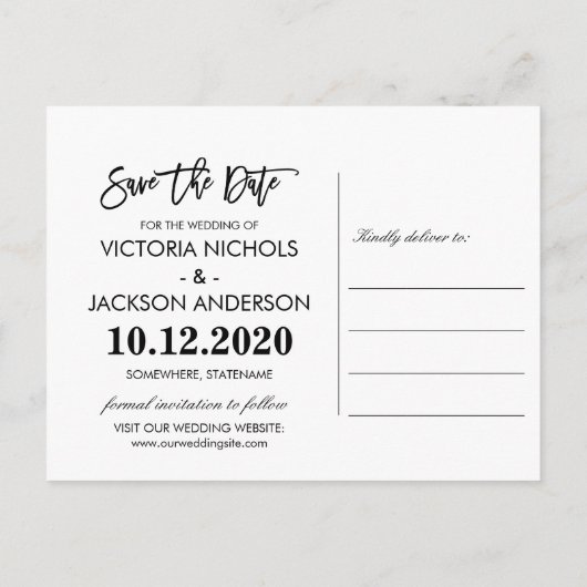 Handgeschreven Typografie Bruiloft Bewaar de datum Aankondigingskaart (Achterkant)