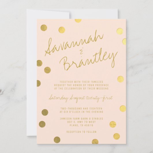Handgeschreven Typografie Gold Foil Confetti Weddi Kaart (Voorkant)