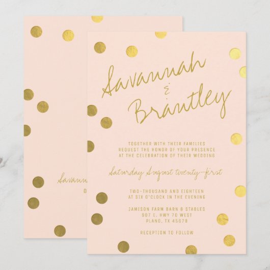 Handgeschreven Typografie Gold Foil Confetti Weddi Kaart (Voorkant / Achterkant)