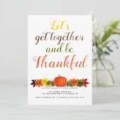 Handgeschreven typografie pompoen bladeren Thanksg Kaart (Staand voorkant)