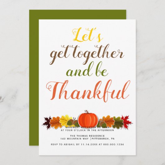 Handgeschreven typografie pompoen bladeren Thanksg Kaart (Voorkant / Achterkant)