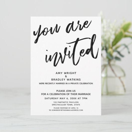 Handgeschreven U Bent Uitgenodigd Bruiloft Na-fees Kaart (Staand voorkant)