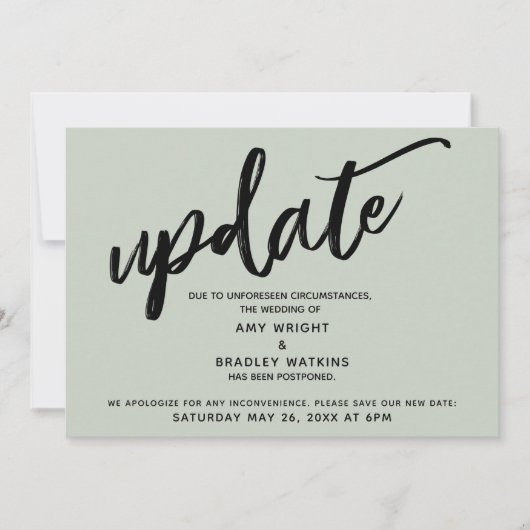 Handgeschreven uitstel bruiloft update Sage kaart (Voorkant)
