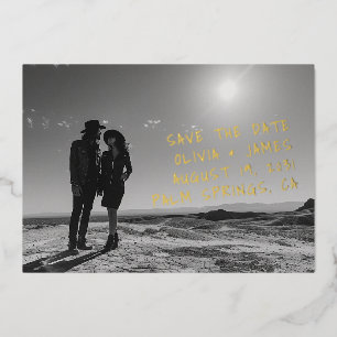 Handgeschreven unieke foto bruiloft Save the Date Folie Uitnodiging