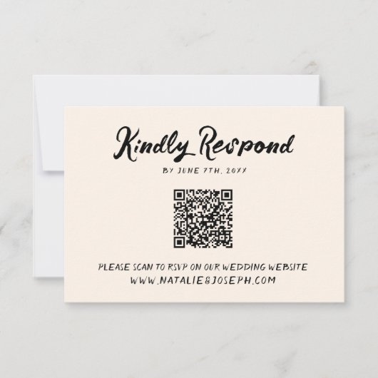 handgeschreven unieke QR-code bruiloft RSVP Kaartje (Voorkant)