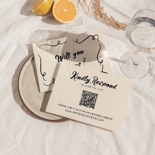 handgeschreven unieke QR-code bruiloft RSVP Kaartje