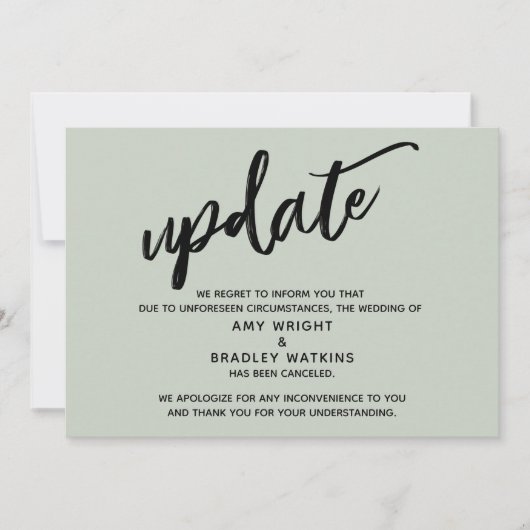 Handgeschreven update over afgeblazen bruiloft in  kaart (Voorkant)
