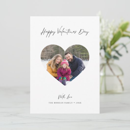 Handgeschreven Valentijnsdag Familie Hartfoto Feestdagenkaart (Staand voorkant)