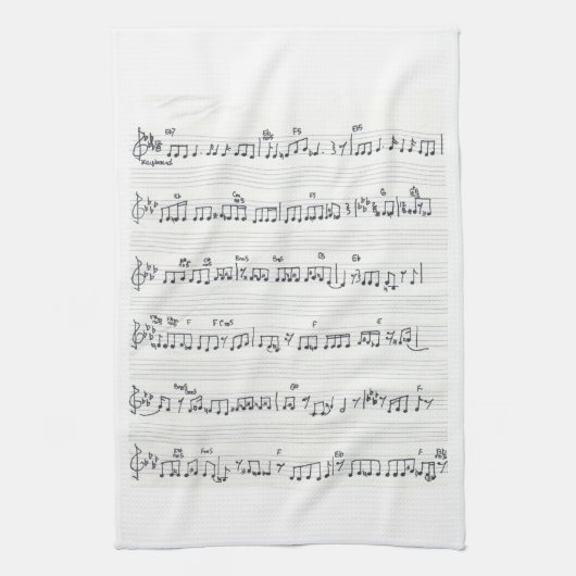 Handgeschreven vel muziek houdt het beloofde lied  theedoek (Verticaal)