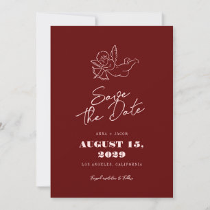 Handgeschreven Vintage Cupido Cherubijn Rode Huwel Save The Date