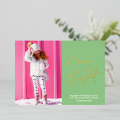 Handgeschreven vrolijk en heldere foto folie feestdagenkaart (Staand Voorkant)