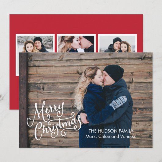 Handgeschreven vrolijk kerstfeest Volledige foto Feestdagenkaart (Voorkant / Achterkant)