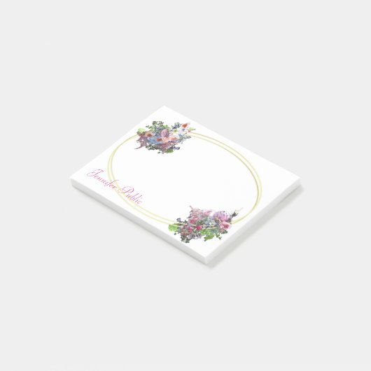 Handgeschreven Waterverf Bloemen Sjabloon Goud Post-it® Notes (Schuin)
