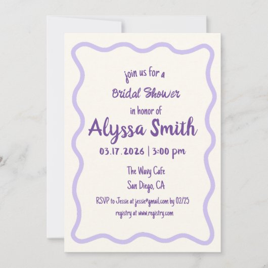 Handgeschreven Wavy Border Lavendel Vrijgezellenfe Kaart (Voorkant)