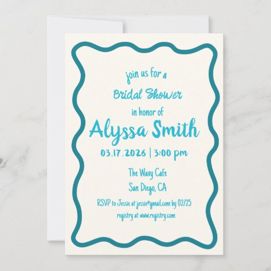 Handgeschreven Wavy Border Retro Blauwgroen Vrijge Kaart (Voorkant)