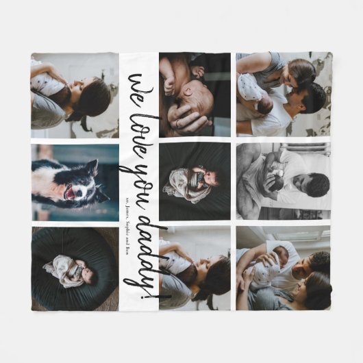 Handgeschreven We houden van je vader 9 Foto Fleece Deken (Voorkant (Horizontaal))