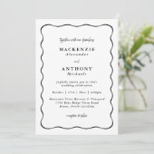 Handgeschreven Wedding Black Wavy Border alles in  Kaart (Staand voorkant)