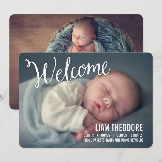 Handgeschreven welkomstfoto geboorteaankondiging aankondiging (Voorkant / Achterkant)