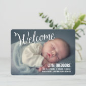 Handgeschreven welkomstfoto geboorteaankondiging aankondiging (Staand voorkant)