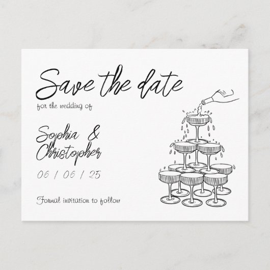 Handgeschreven Whimsical Black&White bruiloft Aankondigingskaart (Voorkant)