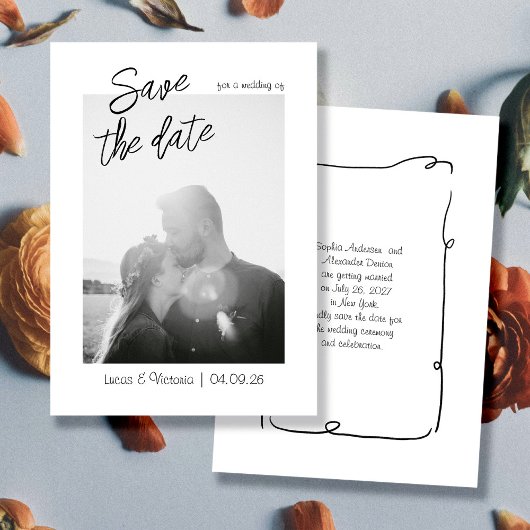 Handgeschreven Whimsical foto bewaar de datum Kaart