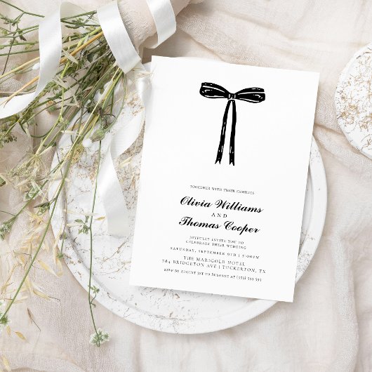 Handgeschreven Whimsical Quirky Bow Bruiloft Kaart