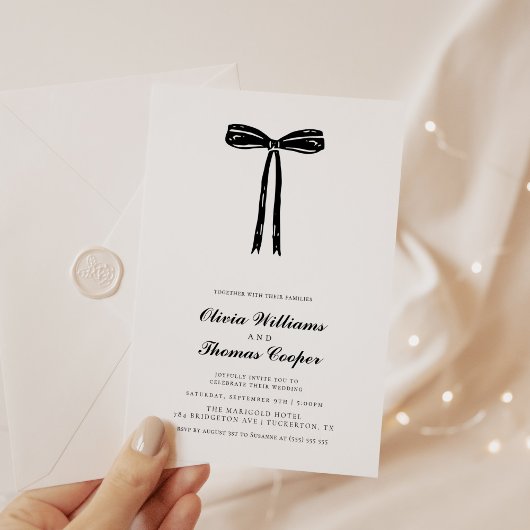 Handgeschreven Whimsical Quirky Bow Bruiloft Kaart