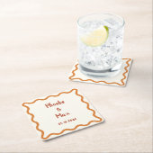 Handgeschreven Whimsical Wavy Border 70s Bruiloft Kartonnen Onderzetters (Insitu)