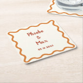 Handgeschreven Whimsical Wavy Border 70s Bruiloft Kartonnen Onderzetters (Schuin)