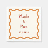 Handgeschreven Whimsical Wavy Border 70s Bruiloft Servet (Voorkant)