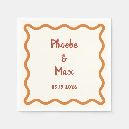 Handgeschreven Whimsical Wavy Border 70s Bruiloft Servet (Voorkant)