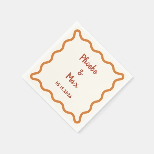 Handgeschreven Whimsical Wavy Border 70s Bruiloft Servet (Hoek)