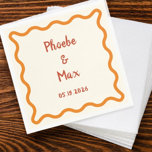 Handgeschreven Whimsical Wavy Border 70s Bruiloft Servet