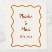 Handgeschreven Whimsical Wavy Border 70s Bruiloft Wijn Etiket (Enkel label)