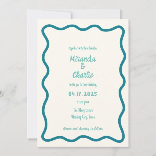 Handgeschreven Whimsical Wavy Border Fun Blue Brui Kaart (Voorkant)
