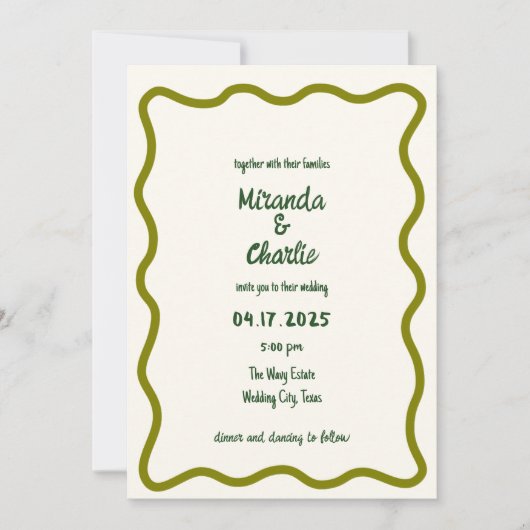 Handgeschreven Whimsical Wavy Border Fun Bruiloft Kaart (Voorkant)