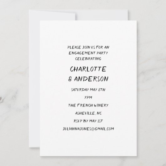 Handgeschreven Whimsy Black Text Engagement Party Kaart (Voorkant)