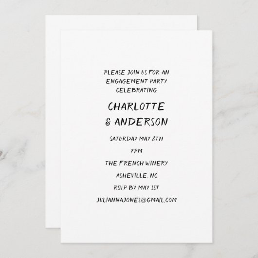 Handgeschreven Whimsy Black Text Engagement Party Kaart (Voorkant / Achterkant)