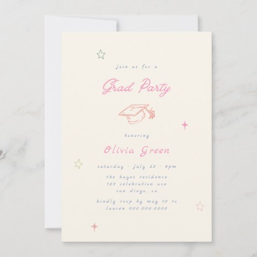 Handgeschreven Whimsy Pastel Afstuderen Kaart (Voorkant)