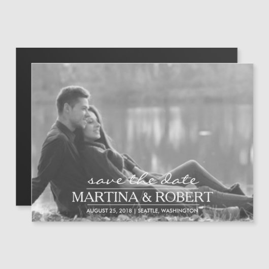 Handgeschreven White Script Save the Date Photo Magnetische Uitnodiging (Voorkant / Achterkant)