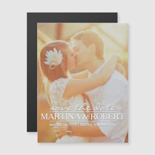 Handgeschreven White Script Sla de datum verticaal Magnetische Uitnodiging (Voorkant / Achterkant)