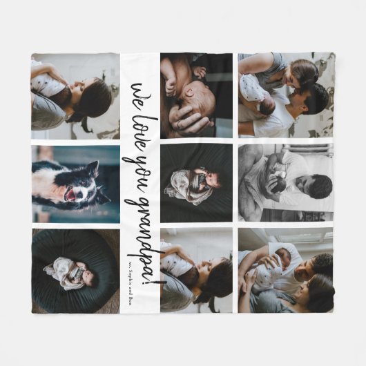 Handgeschreven Wij houden van u, opa 9 Foto Fleece Deken (Voorkant (Horizontaal))