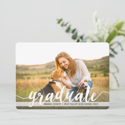 Handgeschreven wit | Aankondiging foto-Afstuderen (Staand voorkant)